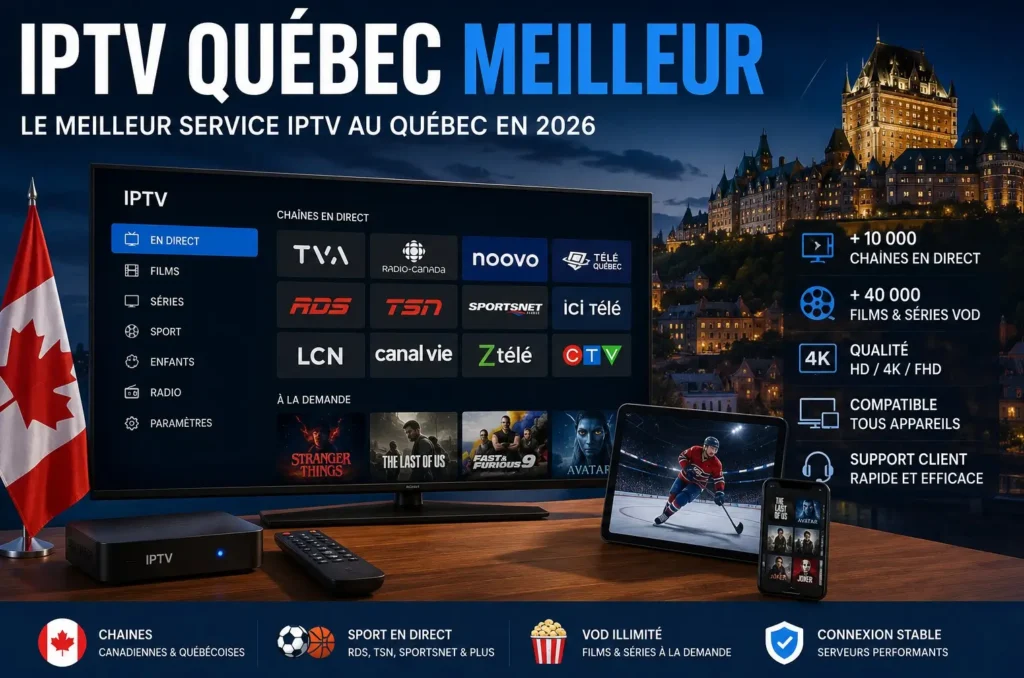 IPTV Québec meilleur service IPTV au Québec avec chaînes canadiennes et qualité 4K.